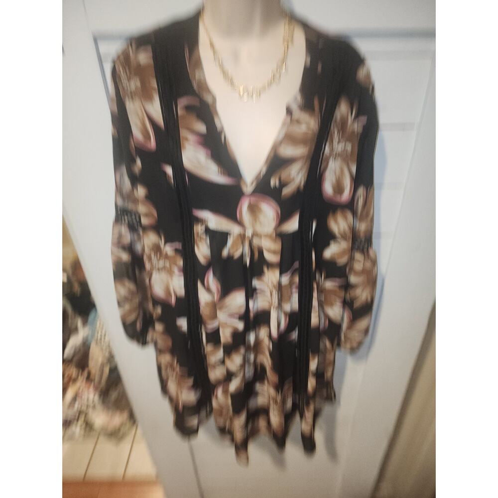 Entro Women's Black/Brown Floral Print Mini Dress Size Large Embroidered - Picture 13 of 16